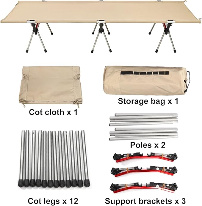 Folding Bed Outdoor Portable Folding Bed Camp Cot Camping Equipment Sleeping Bed for Camping Picnic Hiking Backpacking Portable Bed (Color : Khaki)