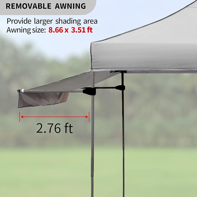 10x10 Durable Pop Up Canopy Tent with Sidewalls, Waterproof Attachable Tent Wall, Privacy Shade for Outdoor Events, Camping, Farmers Market (Light Gray with Awning)