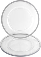 PARTY BARGAINS 13-Inch Charger Plates - 4 Pack, Clear Silver Rim, Heavy-Duty Disposable Chargers for Elegant Dining - Ideal for Weddings and Formal Events