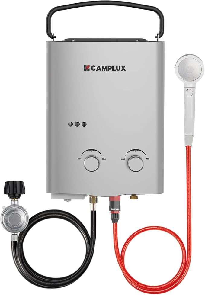 CAMPLUX 1.32 GPM Tankless Water Heater Portable, 5L Outdoor Propane Water Heater for Camping Trip with Overheating Protection, AY132G, Gray