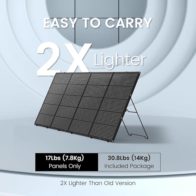400W Portable Foldable Solar Panel - Lightweight Charger with Upgraded Bracket, 34.2V Waterproof 400 Watts Solar Charger for RVs, Campervans, Power Outages, and Outdoor Sheds