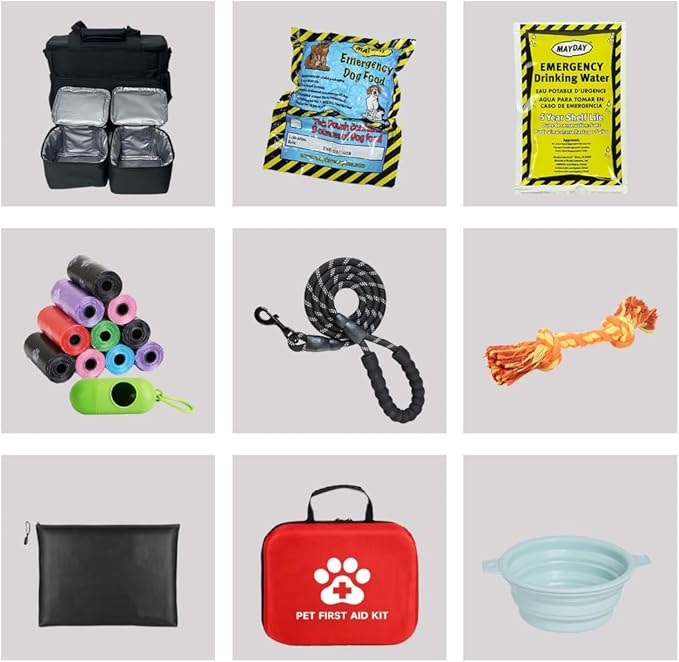 Entropy Survival Dog Emergency Kit – 72-Hour Disaster Preparedness Kit for Dogs with Pet First Aid, Emergency Food, Water Rations, Leash & Waste Bags | Hurricane Evacuation Kit for Dogs