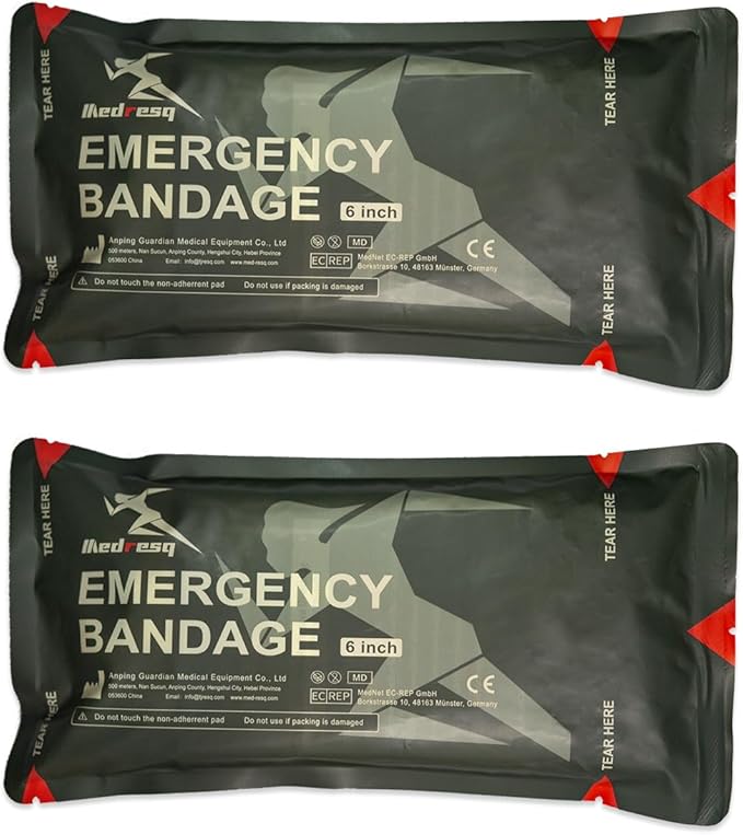 Israeli Style Emergency Bandage, Multifunctional First Aid Device Compression Trauma Wound Dressing for Emergency Combat Shooting Self Rescue Medical Trauma Kit (Two 6-inch)