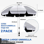 2Pack 48.8 inch Large Beach Umbrella with Clamp Sun Shade for Beach Chair, 360°Adjustable UV Protection Golf Umbrella with Clip for Outdoor Stroller Wheelchair Camping Chair