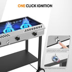 Bonnlo 3 Burner Propane Stove with Inginition, 225000BTU Gas Stove with Storage Shelf and Portable Rolling Wheels, Gas Burner for Outdoor Camping Patio Backyard Cooking Boiling Frying Stewing