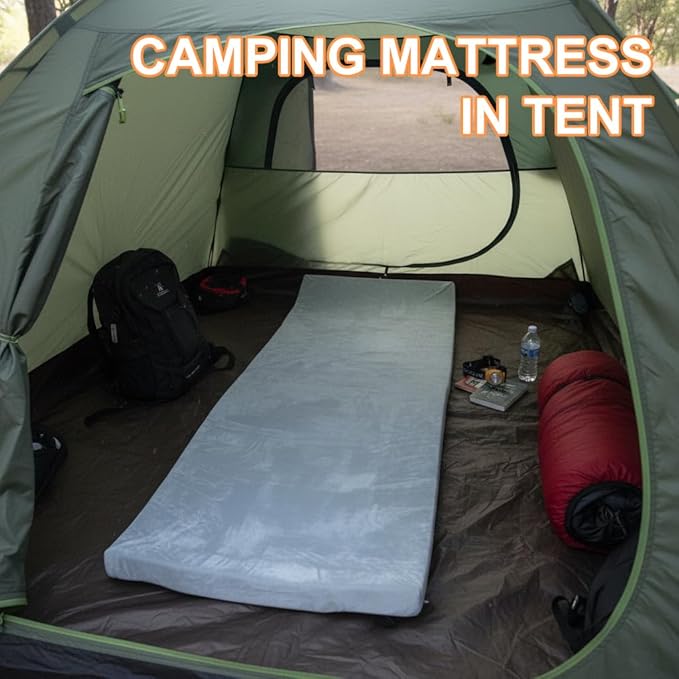 Foam Camping Mattress - Portable Sleeping Pad for Camping, Tent, Car & Floor - Washable Cover & Roll Up Travel Bag - Cot Mattress for Travel & Guests
