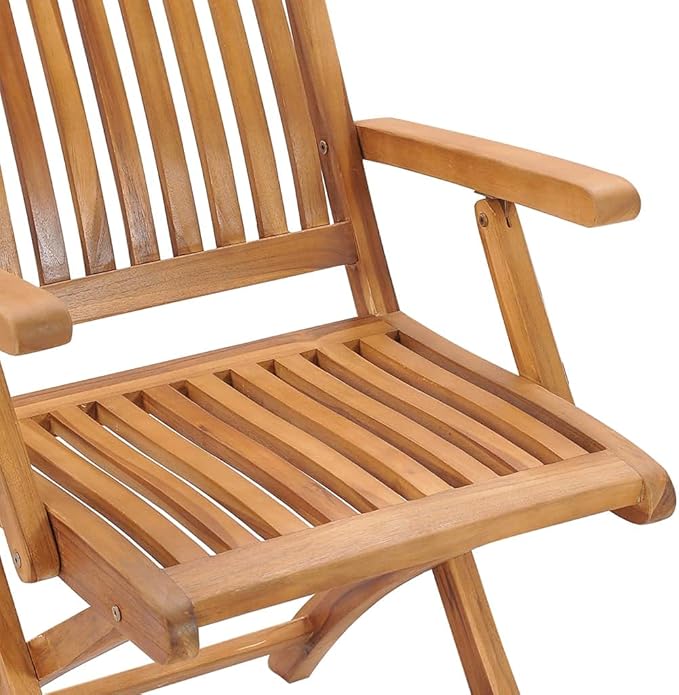 Folding Patio Chairs with Cushions 6 pcs,Outdoor Lounge Chair,Portable Camping Chair,Bistro Table and Chairs Outdoor,Features 2 Sets of Ropes,for Balcony/Garden/Backyard, Solid Teak Wood