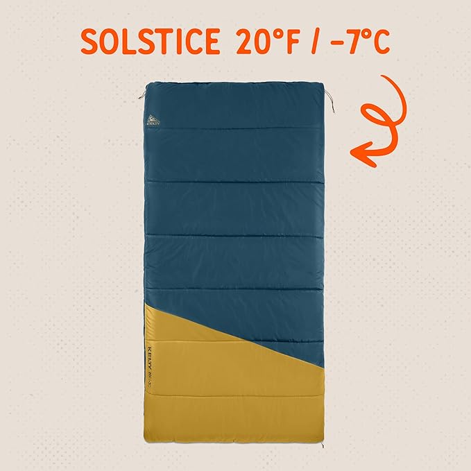 Kelty Solstice 20 Oversized Camping Sleeping Bag, Spacious Rectangular Shape, Zip Together for 2P, Anti-Snag Zips, Internal Pocket