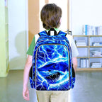 17" Shrak Backpack for Boy, 3Pcs Lightning Bookbag for Elementary Preschool Kindergarten, Kids School Thunder Backpacks with Lunch Box (Blue)