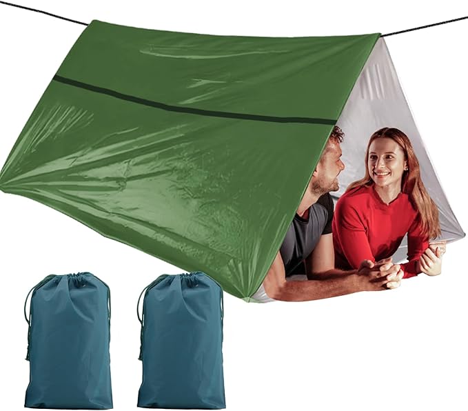 1-Pack Survival Life Tent - 1Person Mylar Shelter, Tube Tent with Paracord, All-Weather for Camping, Hiking, Survival Kits-Yellow