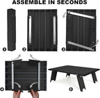 Small Folding Camping Table, Ultralight Portable Mini Beach Table with Carry Bag, Compact Low Side Picnic Tables Aluminum for Beach Camping, Black