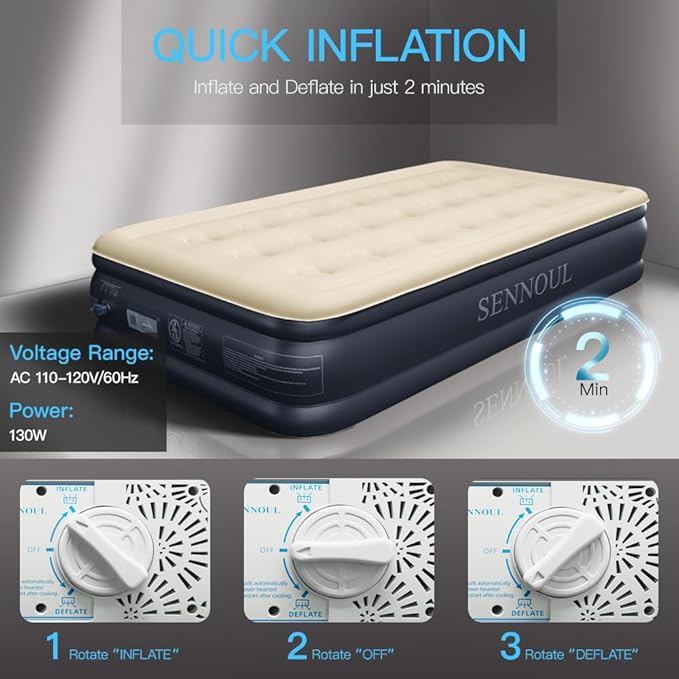 Twin Air Mattress with Built-in Pump,Fast & Easy Inflation/Deflation Inflatable Mattress, Foldable Blow Up Mattress with Storage Bag, Inflatable Bed for Home, Camping & Guests,16"/550lbs Max