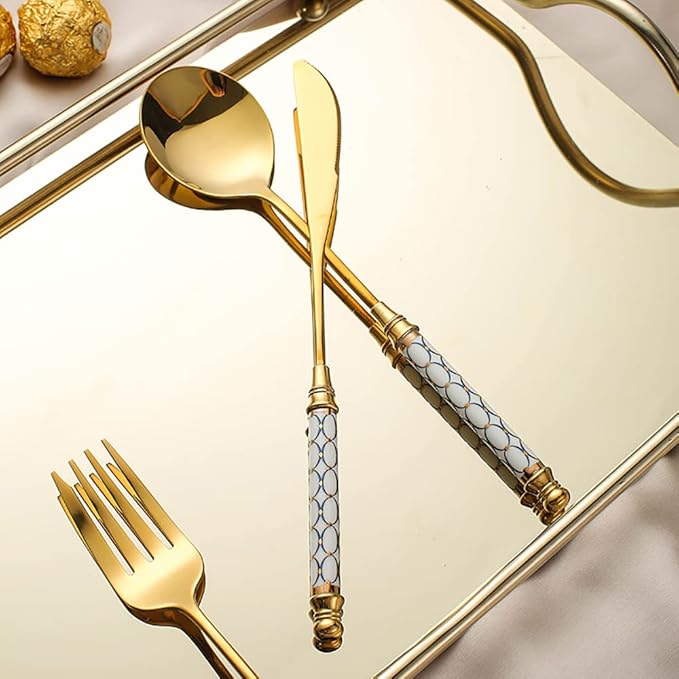 Luxury 48 Pieces Silverware Set for 12, Modern Unique Stainless Steel Gold Flatware Cutlery Set, Eating Tableware Utensils for Home Restaurant Wedding Party