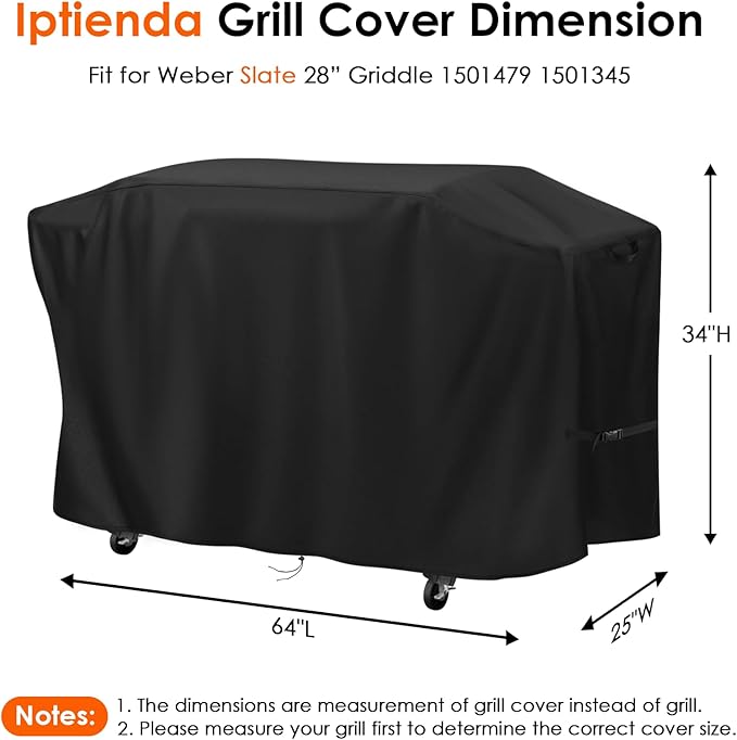 Grill Cover for Weber Slate 28” Rust-Resistant Griddle, 64in Outdoor Flat Top Grill Cover Waterproof for Weber Slate Liquid/Gas Griddle 1501479 1501345-64x25x34inch