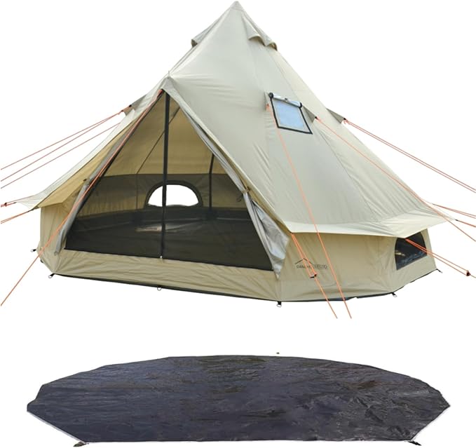 DANCHEL OUTDOOR B2A Portable Bell Tent No Center Pole, 4 Season Yurt with Stove Jack Spacious Interior for 4/8 Person Camping Hiking Glamping 300D Oxford Nylon,13ft/16.4ft Khaki
