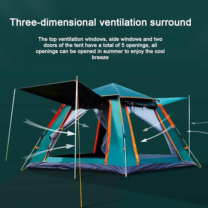 Tent for Family 5-6 Person Camping Tents Double Layer Tent with Porch Shade, Sun Protection,Pop Up Tent with Advanced Ventilation,Outdoor Garden Use, Green