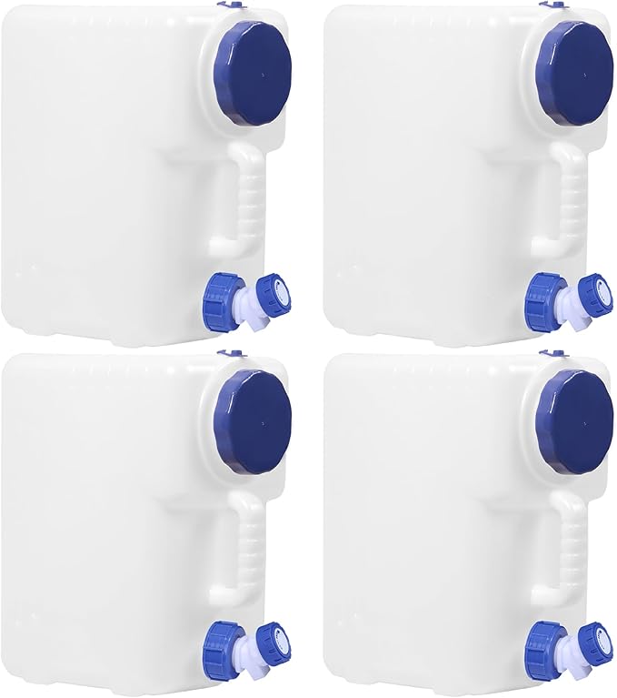 4 Gallon/15L Water Container with Spigot, Portable BPA Free Water Jug, Multifunction Water Tank for Camping Outdoor Hiking Picnic Supplies, Emergency Stroage, 4 Pack
