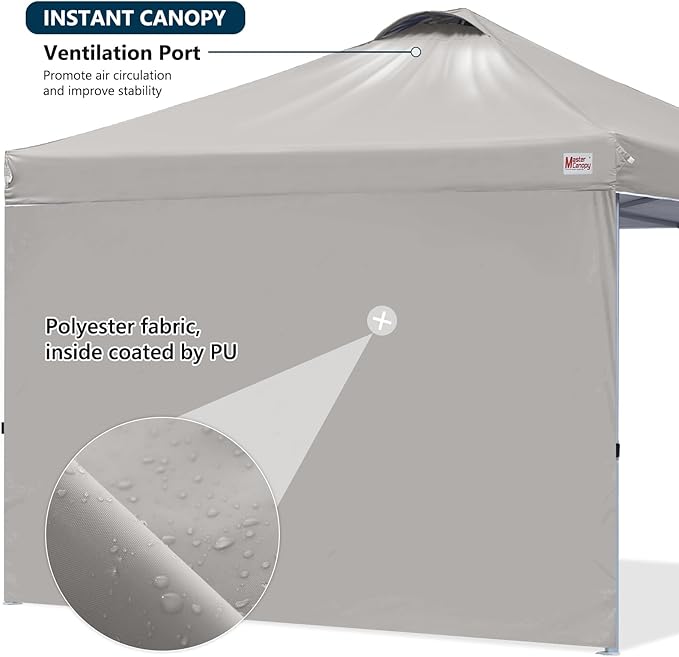 MASTERCANOPY Durable Pop-up Canopy Tent with 1 Sidewall (10'x10',Gray)
