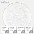 PARTY BARGAINS 13-Inch Charger Plates - 8 Pack, Hammered Clear Gold Rim, Heavy-Duty Disposable Chargers for Elegant Dining - Ideal for Weddings and Formal Events
