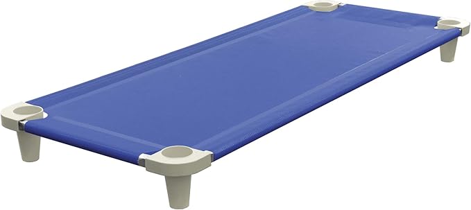 Acrimet Nap Cot for Kids, Portable Toddler Child Bed, Stackable, 52" L (Stainless Steel Tubes) (Blue Breathable Mesh Fabric - Gray Feet) (1 Pack)