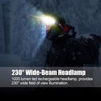 LED Rechargeable Headlamp, 1000lumens 230° Widebeam Headlight, USB Rechargeable Head Lamp with Red Taillight, Lightweight Waterproof Headlamps for Camping Running Hiking, Hard Hat Headlamp