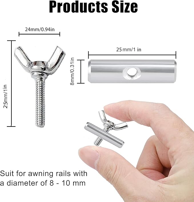 samou 8Pcs Rv Awning Rail Stoppers 8 mm Piping Rail Stoppter for RV, Caravan, Motorhome, Camping Tent Equipment, Awning Accessories, 304 Stainless Steel
