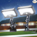 Solar Lights Outdoor, Clip On or Wall Mount, Motion Sensor Flood Light, 3 Settings, USB Charging and Solar Powered Fence Lights for Yard, Deck, Gutter, Camping, IP65 Waterproof, 2 Pack