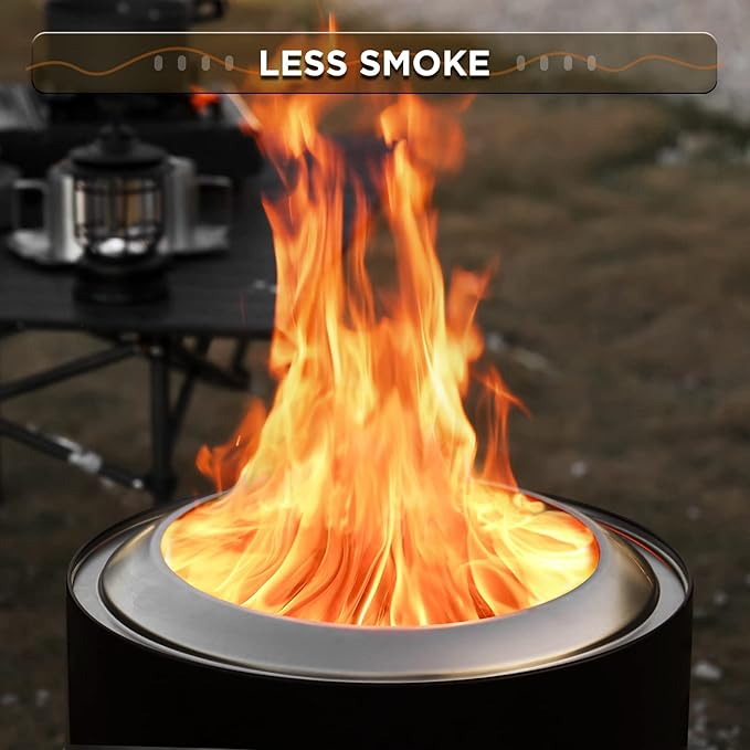 TURBRO 19 Inch Smokeless Fire Pit for Outdoor Wood Burning, Portable Stainless Steel Camping Stove with Stand, Removable Ash Pan, Waterproof Storage Bag, Unique Nested Design, Pluto R19-PG, Black