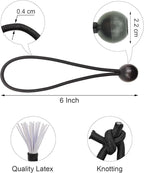 Ball Bungee Cords 100 Pcs, 6 Inch Bungee Cords with Balls, Small Bungee Cords Heavy Duty Outdoor, Bungee Balls for Tarp Tie Down Tarp Camping Tents (Black)