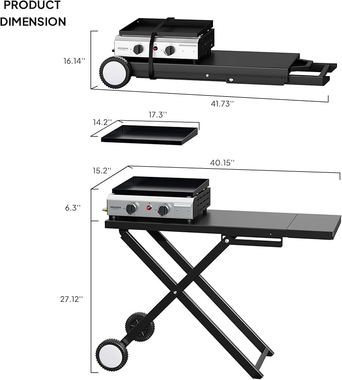 Bonnlo Foldable Flat Top Grill with 2 Burner, Powerful 20,000 BTU Propane Gas Grills with Ignition, Enamel Griddle, Side Shelf & Portable Cart with Wheels for Outdoor Camping Hibachi Grill Use