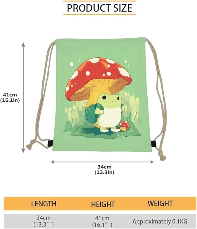 Upetstory Mushroom Frog Drawstring Backpack Bags Sports Sackpack Gym String Bag Sack Pack Knapsack for Outdoor Travel Beach Shopping Camping Swimming Running Cycling Gifts
