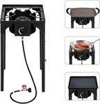 Outdoor Camp Stove High Pressure Propane Gas Cooker Portable Cast Iron Patio Cooking Burner with Removable Legs, Adjustable Heat Dial for Backyard BBQ, Baking and Stir Frying(Single Burner 75000-BTU)