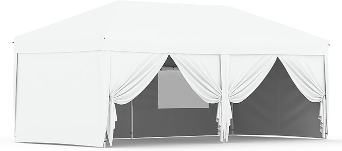 10x20 FT Pop Up Canopy Tent with 6 Sidewalls Easy up Canopy Tent Instant Shelter for Outdoor Event Party(White) ﻿