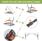 6ft Heavy-Duty Portable Outdoor Folding Table for 6 - Sturdy HDPE Top, 350lbs Capacity, Lockable Design, No Assembly (White) - Camping Parties Picnics