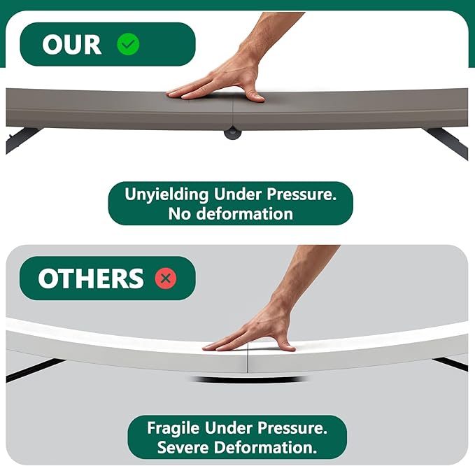 Folding Table 4ft - Heavy Duty Fold-in-Half Plastic Table with Adjustable Height, Portable Utility Tables with Steel Legs for Indoor, Outdoor, Picnic, Camping, Dining, Party (Khaki)