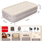 Air Mattress Twin with Built-in Battery Powered Removable Pump, Blow Up Mattress with Pillow, Strong Support All Night,No Lost Air, Compact Inflatable Air Bed for Home Guests Camping