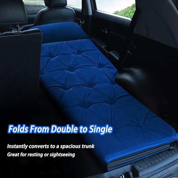 Self-Inflating Car Air Mattress for Toyota 4Runner 2010-2025 SUV 5-Seater, 5cm Thick Portable Foldable Double/Single Bed for Camping Travel,Polyester Fabric BlueGray