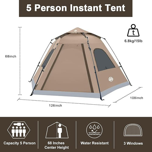 ADSMART Instant Tents for Camping 2/3/4/5 Person Tent Waterproof Easy Setup Sets Up Backpacking Tents with Carry Bag for Outdoor Hiking