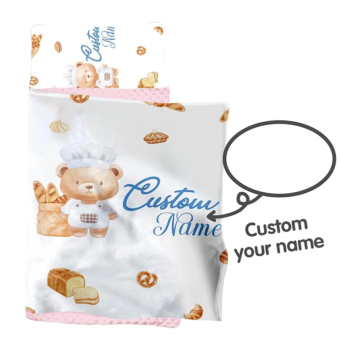 Custom Toddler Nap Mat for Preschool, Personalized Name Kids Sleeping Bag with Bear Parrern for Daycare, Roll Up Sleeping Mat with Removable Pillow and Soft Dot Minky Blanke for Girls Camping