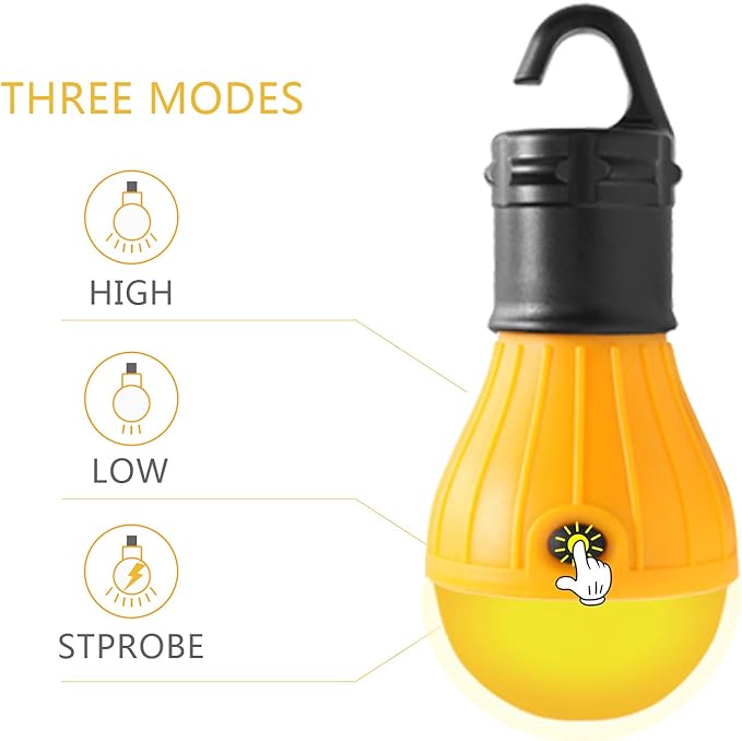 KINUR Sleep Aid Camping Light Bulbs Soft Amber Yellow Color Bug Resistent Portable Hanging Lantern for Kids,Baby,Camping,Hiking,Fishing,Decoration,Gift.(Batteries Not Included)