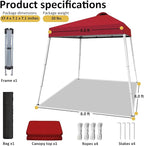 8x8 Top Pop Up Canopy Tent with Central Lock Design, Slant Legs, Backpack, Easy Outdoor Sun Shade for Events, Parties, Camping(Red)