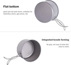 iBasingo Backpacking Cookset Titanium Camping Pots Set Ultralight Outdoor Picnic Pots Pans with Folding Handle Druable Portable Cooking Mess Kit Compact Picnic Dishes Bowls Cups (Multiple Sizes)