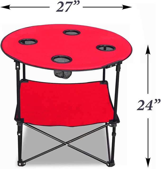 Etna Portable Camping Table Folding Camp 28 Inch Foldable Beach Outdoor with Cup Holders & Carry Bag for Camping, Beach, Backpacking, Tailgating, Patio, RV - Red (5075-RED)