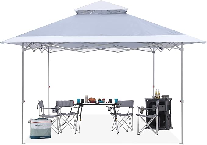 ABCCANOPY 13x13 Pop Up Canopy with Double Ventilated Top, 4 Sandbags, 4 Ropes and 8 Stakes (Gray)