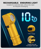 High Lumens LED Rechargeable Headlamp for Adults - Hard Hat Light Running Head Lamp with Red Light, Magnet, 180° Tilt, 7 Modes, Detachable Flashlight & Headband, Outdoor, Emergency 2PC, Gold