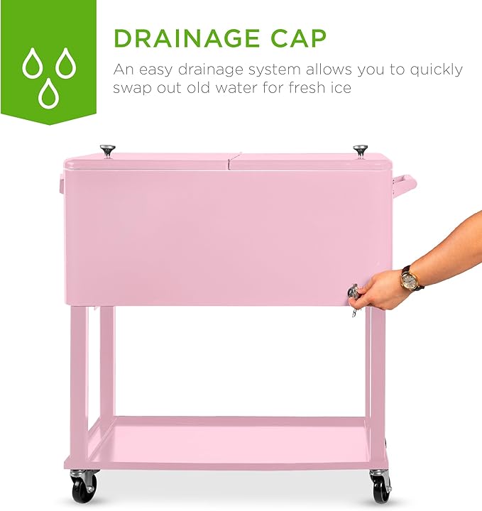 Best Choice Products 80-Quart Outdoor Steel Rolling Cooler Cart w/Ice Chest, Bottle Opener, Catch Tray, Drain Plug, Locking Wheels