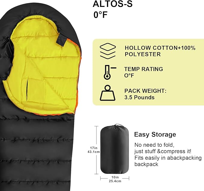 KAMPKEEPER Mummy Sleeping Bag, Cold Weather Camping Sleeping Bag, 32℉ 3-4 Seasons Adults Sleeping Bag, Non-Snag Zipper with Adjustable Hood for Backpacking, Hiking