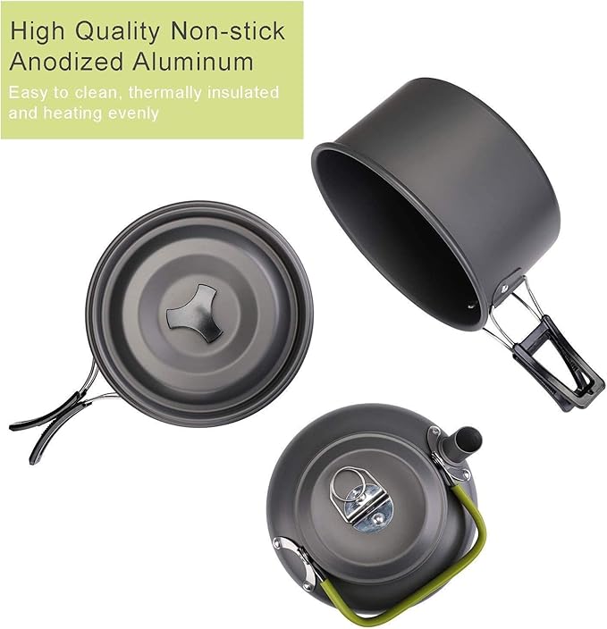 Camping Cookware Kit, Non-Stick Lightweight Pots Pan Set, Picnic Tableware Tools for Camping, Backpacking, Outdoor Cooking (Color : Bronze)