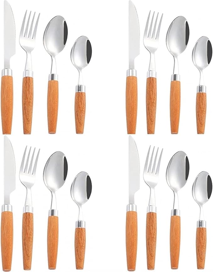 Cutlery Set Japanese Flatware Sets Cutlery Sets Stainless Steel Wood Handle Knife Fork Spoon Mixed Cutlery Sets Western Tableware Dinnerware Cutlery Set Camping Travel Picnic Flatware Supplies
