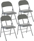 DUMOS 4 Pack Folding Chairs with Padded Cushion and Back - PU Leather Stackable Portable Dining Chiars Set, for Home and Office, Conference, Wedding, Party, Patio, Garden, for Indoor Outdoor, Grey